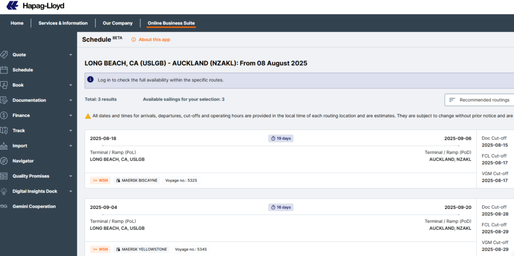 Hapag Lloyd Sailing Schedule